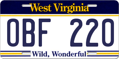 WV license plate OBF220