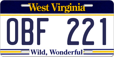 WV license plate OBF221