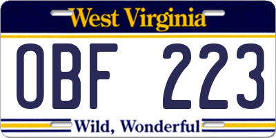 WV license plate OBF223