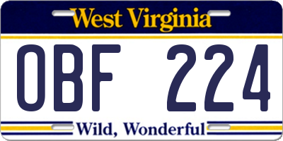 WV license plate OBF224