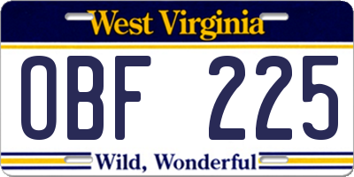 WV license plate OBF225