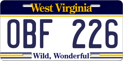 WV license plate OBF226