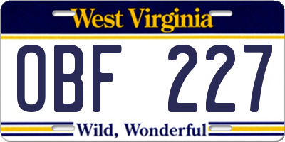 WV license plate OBF227