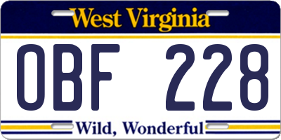 WV license plate OBF228