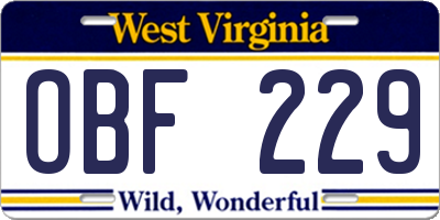 WV license plate OBF229