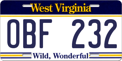 WV license plate OBF232