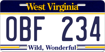 WV license plate OBF234