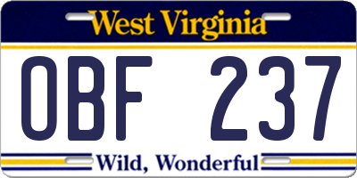 WV license plate OBF237