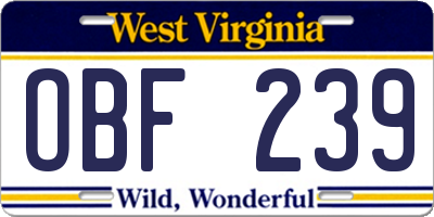 WV license plate OBF239