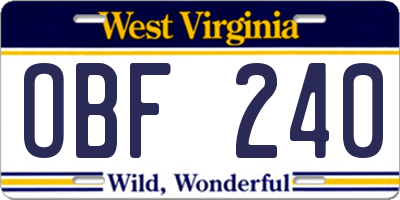 WV license plate OBF240