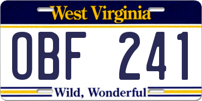 WV license plate OBF241