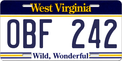 WV license plate OBF242
