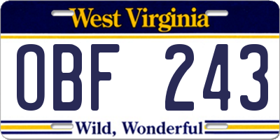 WV license plate OBF243