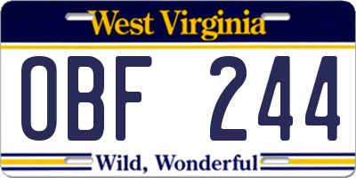 WV license plate OBF244