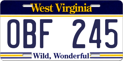 WV license plate OBF245