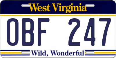 WV license plate OBF247