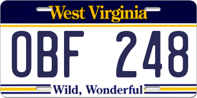 WV license plate OBF248