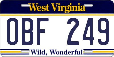 WV license plate OBF249