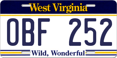 WV license plate OBF252