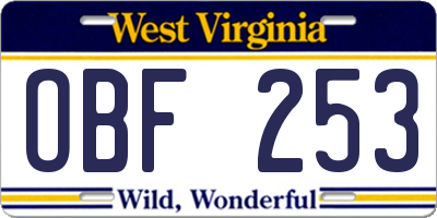 WV license plate OBF253