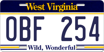 WV license plate OBF254