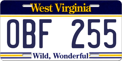 WV license plate OBF255