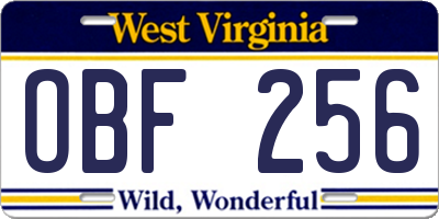 WV license plate OBF256