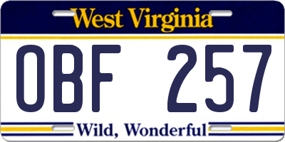 WV license plate OBF257