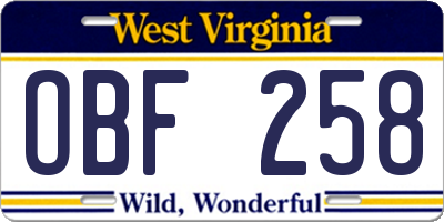 WV license plate OBF258