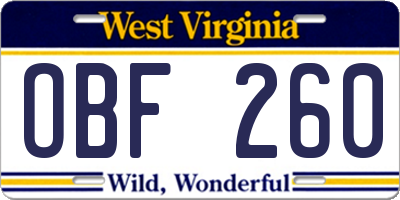 WV license plate OBF260