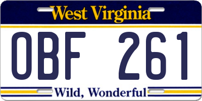 WV license plate OBF261