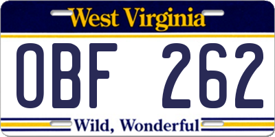 WV license plate OBF262