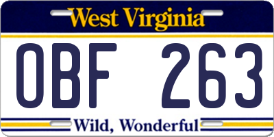 WV license plate OBF263
