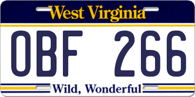 WV license plate OBF266