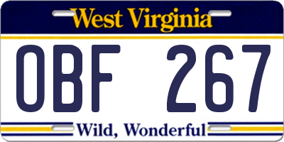 WV license plate OBF267