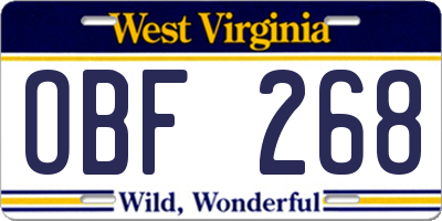 WV license plate OBF268
