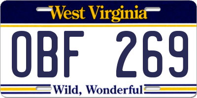 WV license plate OBF269