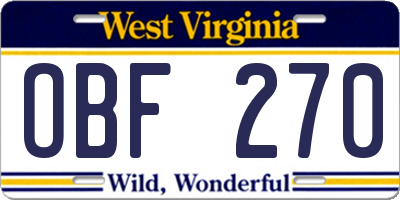WV license plate OBF270