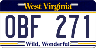 WV license plate OBF271