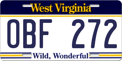 WV license plate OBF272