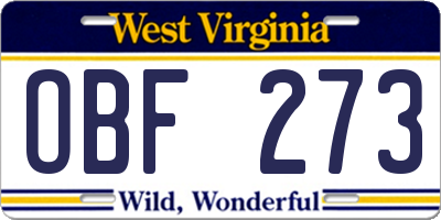 WV license plate OBF273