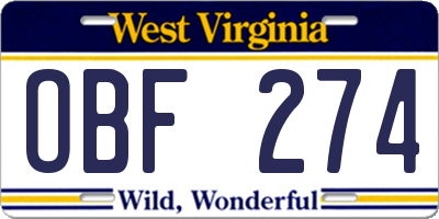 WV license plate OBF274