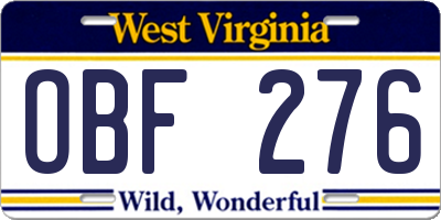 WV license plate OBF276