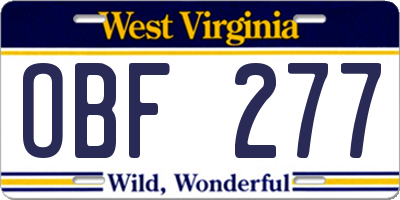 WV license plate OBF277