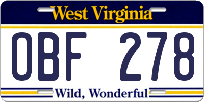 WV license plate OBF278