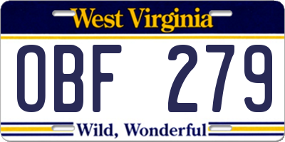 WV license plate OBF279