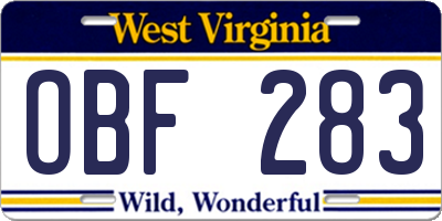 WV license plate OBF283