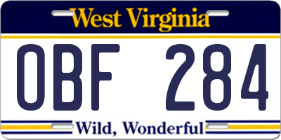 WV license plate OBF284