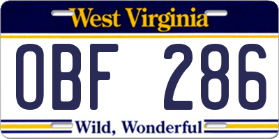 WV license plate OBF286