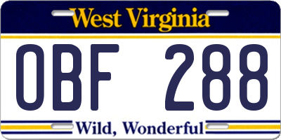 WV license plate OBF288
